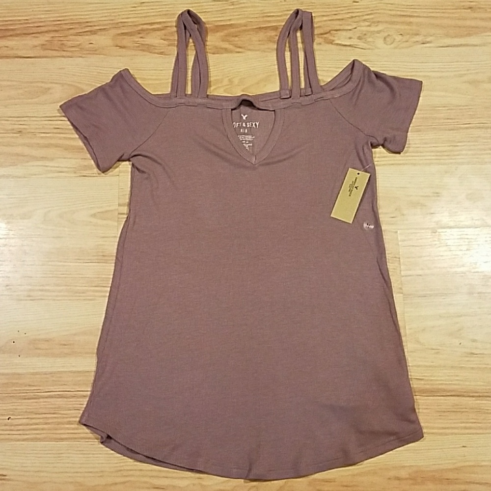 NWT American Eagle Purple Off Shoulder Ribbed Top